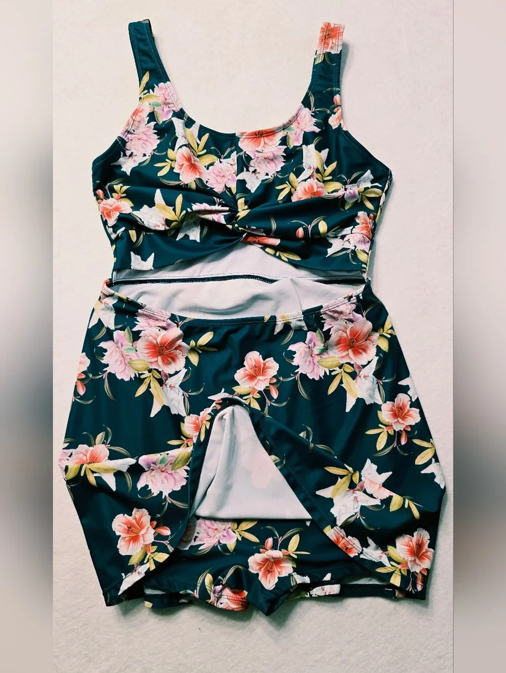 Cutout One-Piece Dress Skort Swimsuit Twist Front Ruched SwimDress